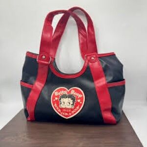 Betty Boop Black and Red Heart-Logo Vintage Shoulder Bag